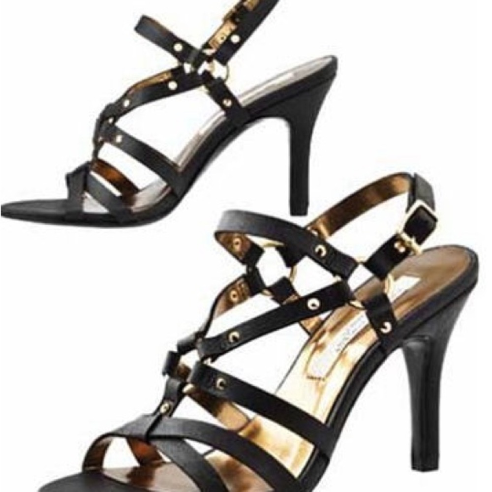 Cynthia Vincent for Target black and gold open toe heels, size 9.